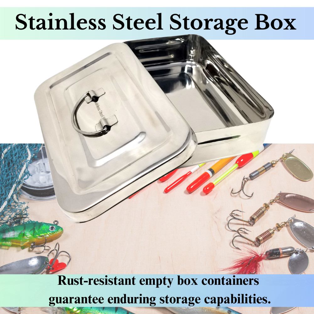 Stainless Steel Bait Storage Box for Fishing Hooks Lines & Accessories 8″x5″x2″