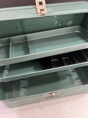 VTG My Buddy Blue Metal Steel Toolbox Fishing Tackle Box Two Trays, 13 1/2”