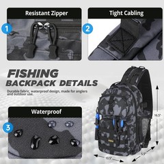 16.5 x 11.8 x 5.5 inches, Black Camo Backpack With Rod and Reel Combo