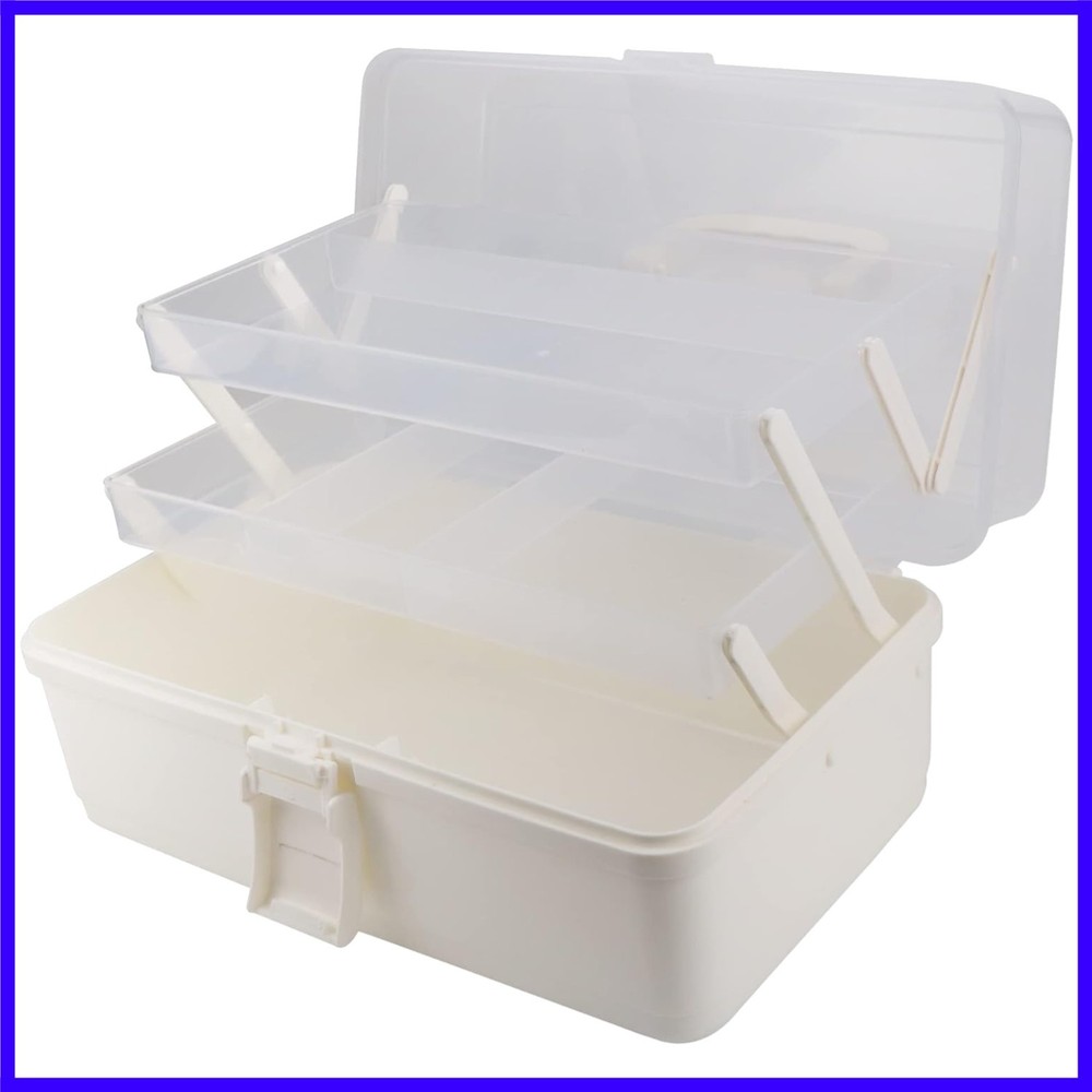 Tackle Box Large 3 Layers Plastic Portable Storage Box Fishing White Tackle B…