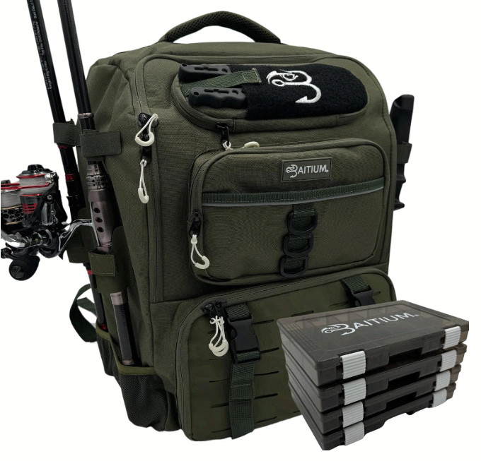 Baitium Fishing Backpack 40L Tackle Bag w/ Rod Holders Cooler