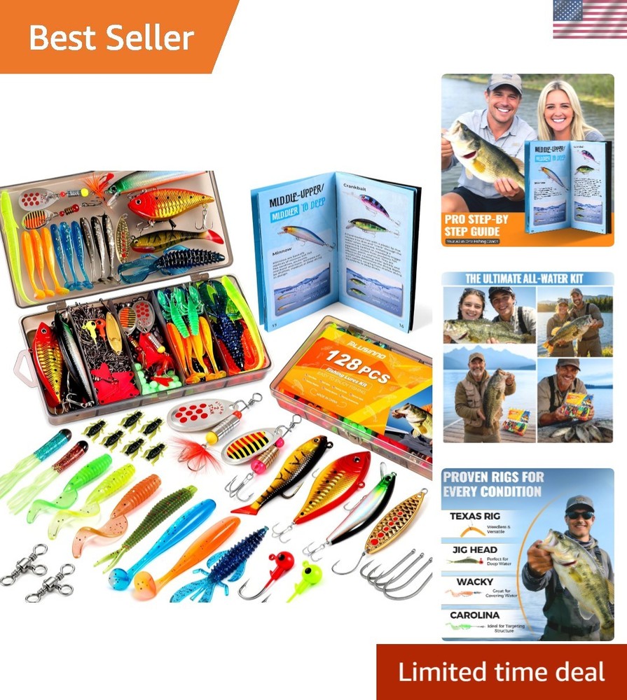 Portable 128-Piece Fishing Lures Kit with Comprehensive Tackle Box for Anglers
