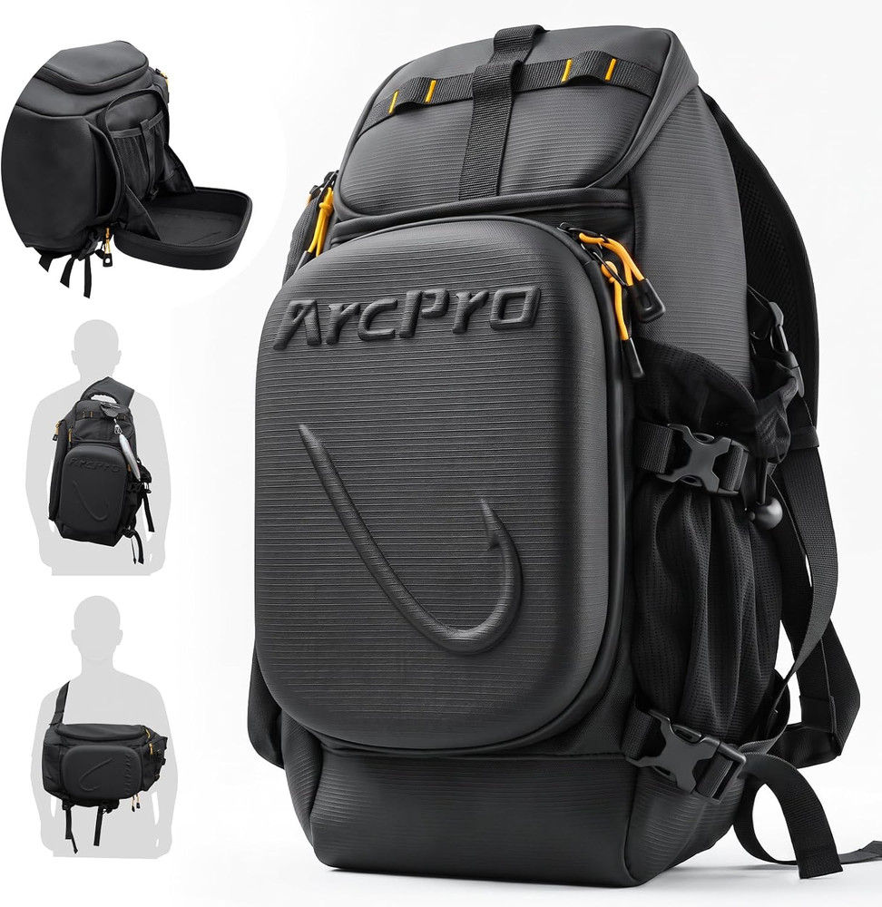 Fishing Sling Pack, EVA Hardshell with Foldable Workstation, Water-Resistant Con