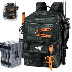 Versatile Fishing Gear Storage Backpack with Breathable Padding and Stylish Camo