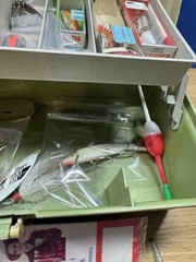 Fishing Kit VTG Plano tackle box 5410 green and tan Made In The USA ( With Gear)