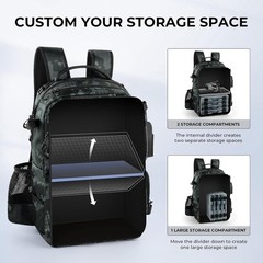 Versatile Fishing Gear Storage Backpack with Breathable Padding and Stylish Camo