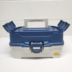 PLANO RETRO Two Tray Fishing Tackle Box Model 6202 Blue Beige Flip Top Organizer