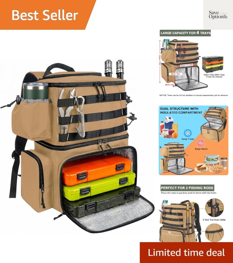 Fishing Backpack, Tackle Storage Bag with Rod Holders & Cooler | Water Resist…