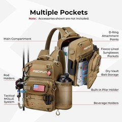 Piscifun Fishing Tackle Backpack, Convertible Sling or Waist Pack, 16-Pocket …