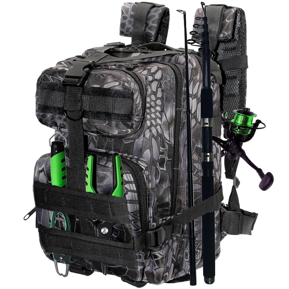 Lightweight Fishing Tackle Backpack Water-Resistant with Rod Holder Storage