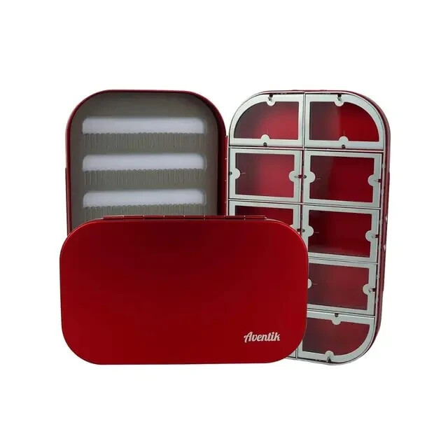 Top Quality Aventik Aluminum Dark Red Satin 10 Compartment Fly Box with Eva Foam