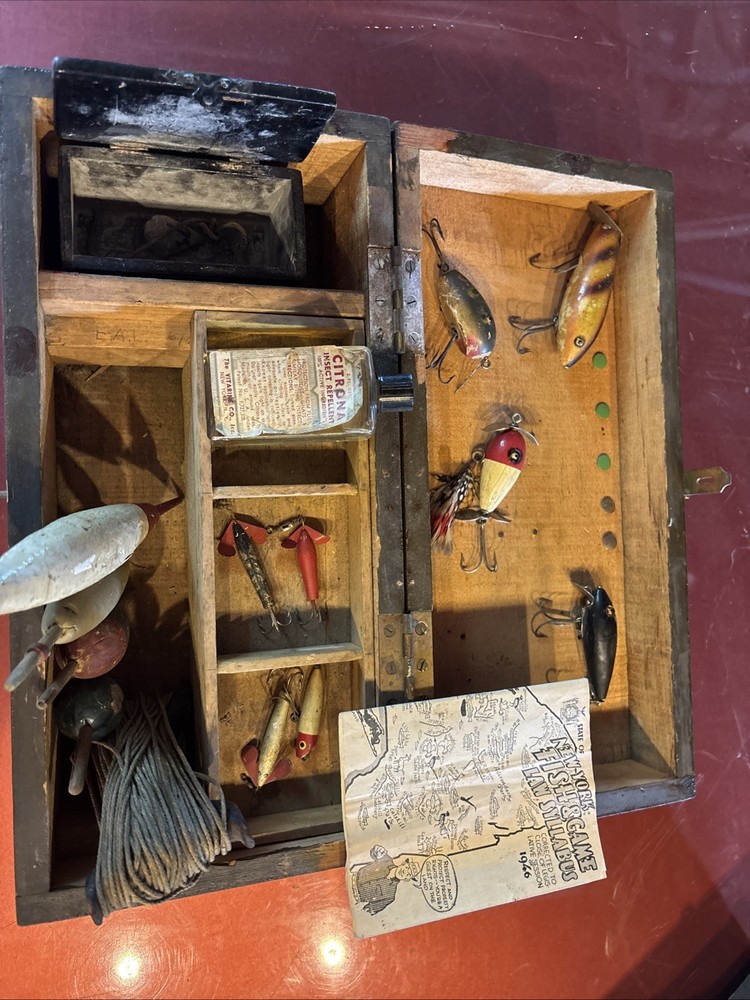 Wood tackle box “Time Capsule “ Signed And Dated 6/20 As Found In Chautauqua NY