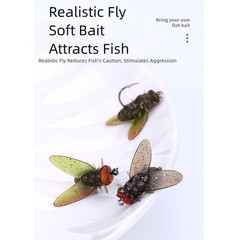 20pcs Realistic Silicone Housefly Fly Fishing Lures with for ultra Hook for Carp