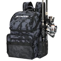 Cooler Fishing Backpack with Rod Holders 45L Large Water-resistant Black Camo