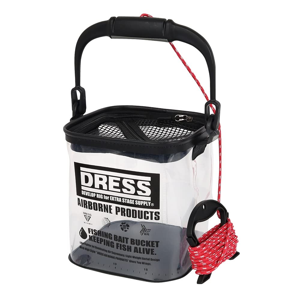 DRESS Live Fish Water Bucket, Clear Black, Fishing, 7m Rope & Holder Attached