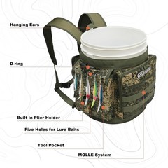 Fishing Bucket Backpack with Rod & Plier Holder and Pockets for Fishing, Hunting