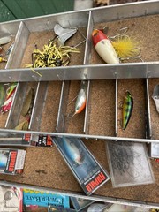 VTG My Buddy Aluminum Fishing Tackle Box 4 Tray Cantilever Tombstone W Tackle