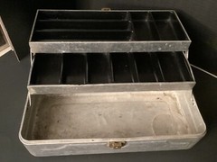 Vintage old Alumunum My Buddy Tackle Box Wire Handle 15″x7″ 2 Tray