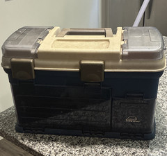 Plano 1274 Tackle Box Hard Plastic w/ Top & Front Compartments Blue/Beige/Gray