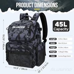 Cooler Fishing Backpack with Rod Holders 45L Large Water-resistant Black Camo
