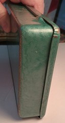 Metal Fishing Tackle Box with Flies and Supplies Vintage Green 1.5 x 4.5 x 10 in