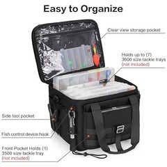 30L Large Fishing Tackle Bag, Waterproof Tackle Box Bag for Saltwater & Black