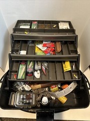 Flambeau Tackle XL 3-Tray Tackle Box, Black/Dark Gray loaded with tackle