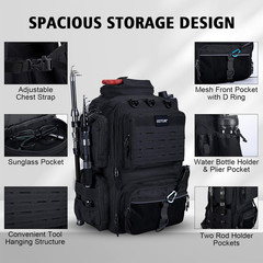 Fishing Tackle Backpack with 4 3600 Tackle Boxes,2 Rod Holders | 45L