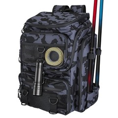 Fishing Backpack Large Capacity Fishing Tackle Storage Bag w/ Rod Holders
