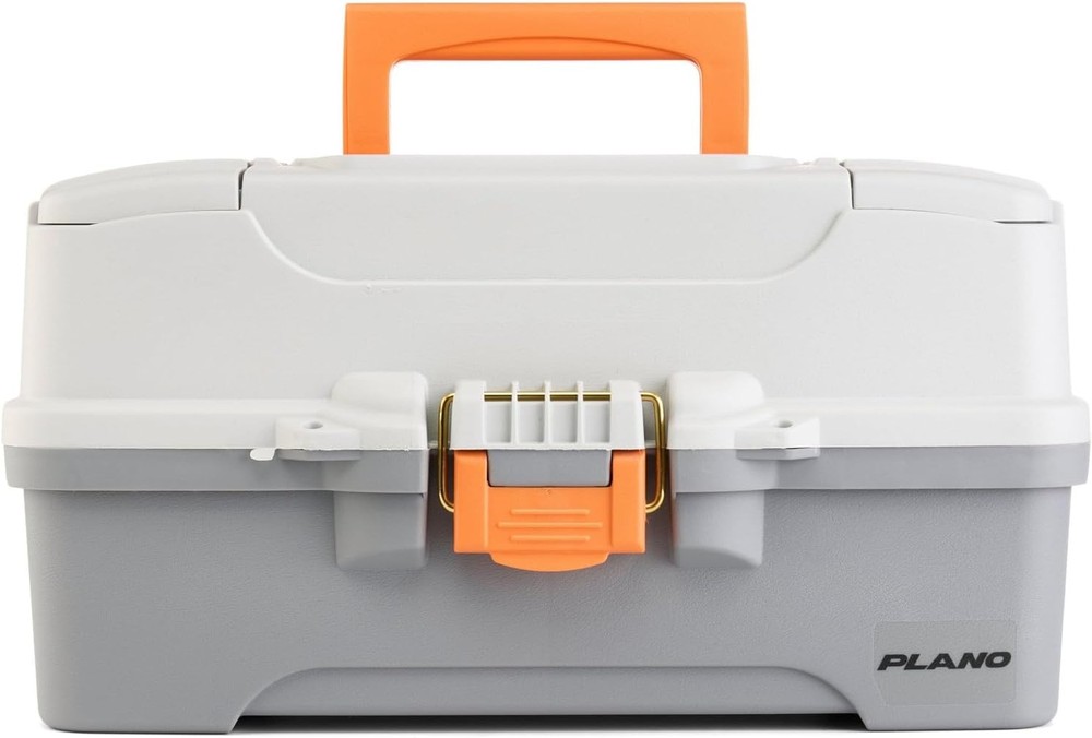 Plano Three-Tray Tackle Box, Light Grey/Dark Grey, Rust-Proof Brass Latch, Top-A