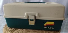 Vintage Plano Fishing Tackle Box 4100 Green Tan 1980s U.S.A.