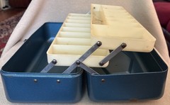Vintage Old Pal Blue Steel Metal Tackle Box Two Plastic Tray Leves Lititz PA