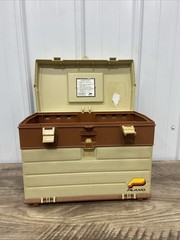 Vintage Plano 757 Tackle Box Fishing Storage Brown/Tan Made In USA 4 Drawers