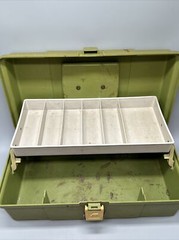 Plano 5410 Green Beige Tackle Box Storage Crafts Tools Vintage With Tray