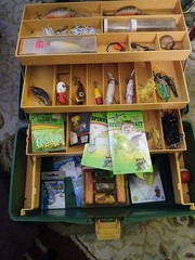 Old Pal 1090 Box With Fishing Tackle Bomber Strike King Gamakatsu Johnson +more