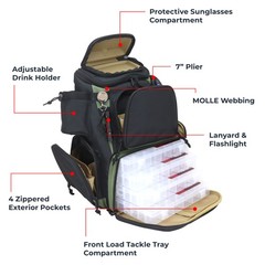 Fishing Backpack, Fits 4 Large Tackle Boxes, MOLLE Webbing as Rod Holder,