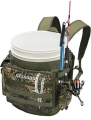 Fishing Bucket Backpack with Rod & Plier Holder and Pockets for Fishing, Hunting