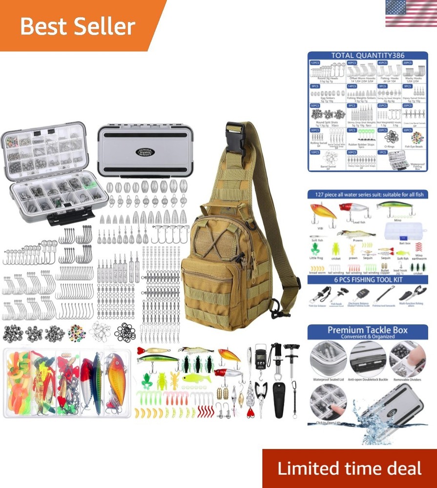 Versatile Fishing Kit with 482 Tools, Waterproof Tackle Box & Backpack for Men