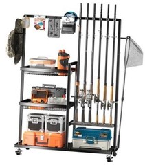 Fishing Rod Holders for Garage, 2 Storage 12 Rods & 2 Baskets Black-2041