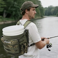 Fishing Bucket Backpack with Rod & Plier Holder and Pockets for Fishing, Hunting