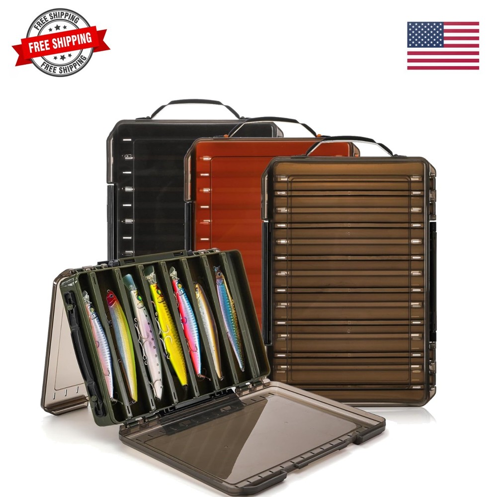 3 Pack Double Sided Fishing Lure Boxes, 14 Compartments Fishing Tackle Organi…