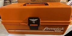 Vintage Fenwick 1050 Plastic Hard Tackle Box Orange 2 Trays,w/50 Pcs.FREE SHIP