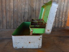 Vintage Fishing Tackle Box Shelf Silver Sport King Fisherman Rusted
