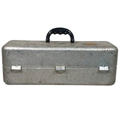 Vtg UMCO Model 400 Aluminum Silver Fishing Tackle Box 2 Tier Trays Black Handle