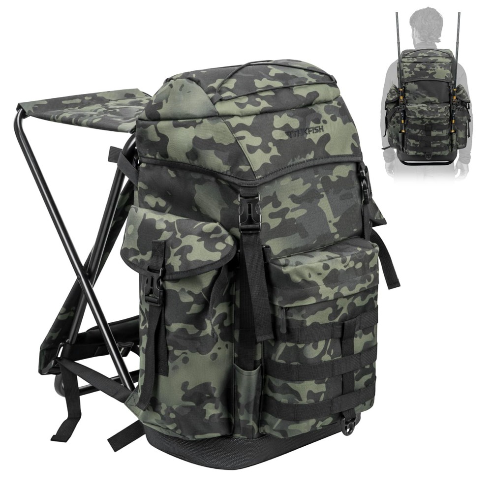 THKFISH Large Capacity Fishing Hunting Backpack Chair with Rod Holder
