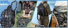 PLUSINNO Fishing Backpack with Floating Fishing Net, Tackle Boxes, Waterproof…