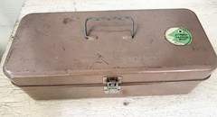 Vtg 1950s J.C. Higgins Metal Tackle Box Full Lot Boxed Heddon Lures Hooks Estate