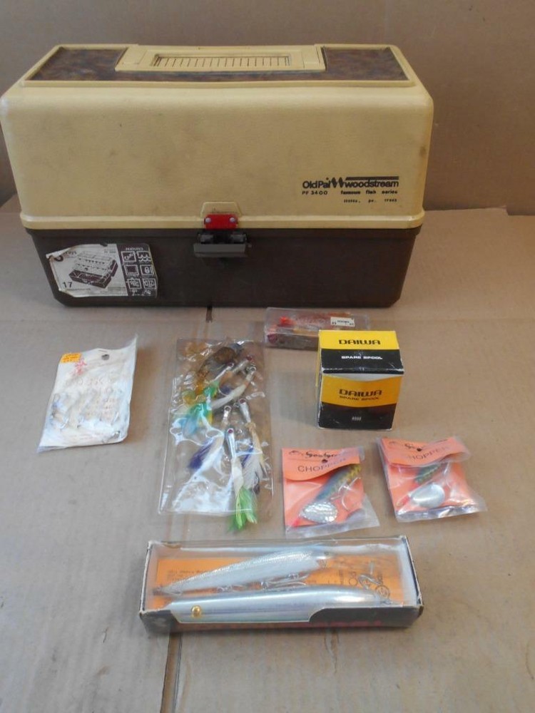 Vintage Old Pal Woodstream Tackle Box PF 3400 3 trays 2 removable trays 16″x8x9~