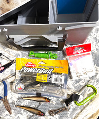 Loaded Plano Tackle Box Blue Top 11.5×7.5×5 & New Split Ring Pliers Lures Gulp +