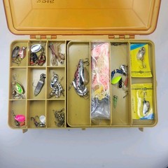 Vintage Plano 3215 Tackle Box Loaded Lot Various Spoons Soft Baits Few Hooks